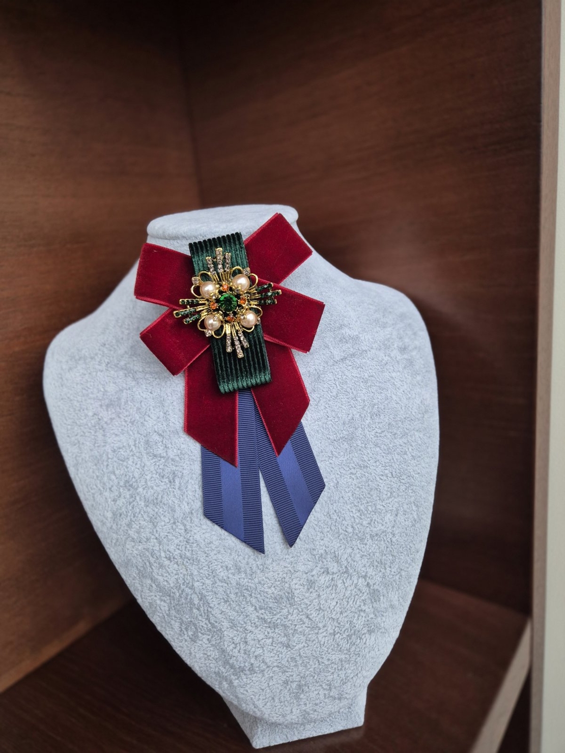 Blue and burgundy brooch