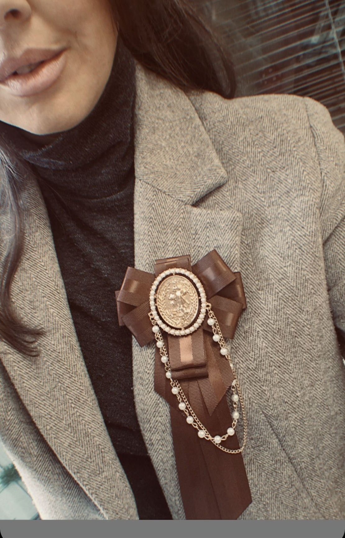Brown Bow Brooch