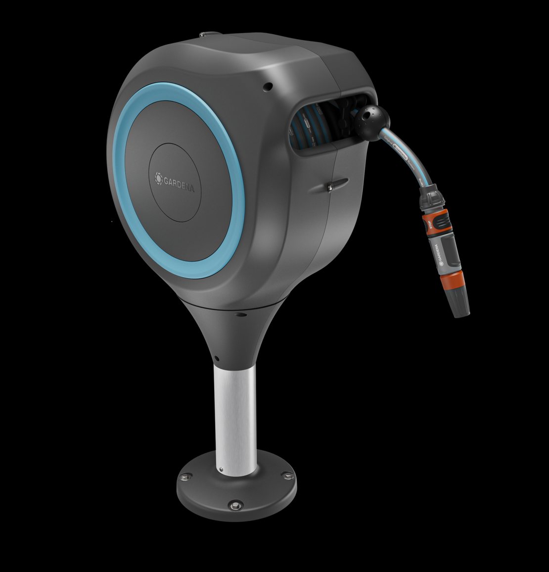 Terrace Hose Box RollUp M, 20 m hose, turquoise, automatic roll-up