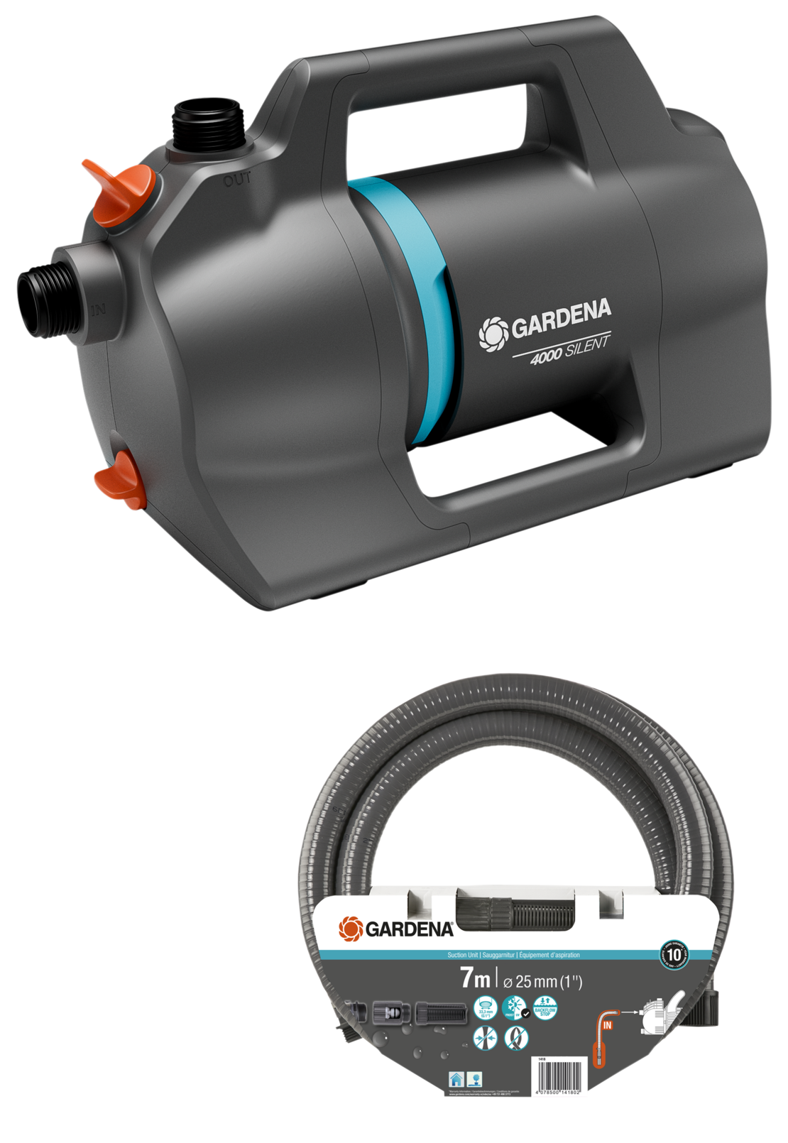 Комплект градинска помпа 4100 Silent и смукателен маркуч