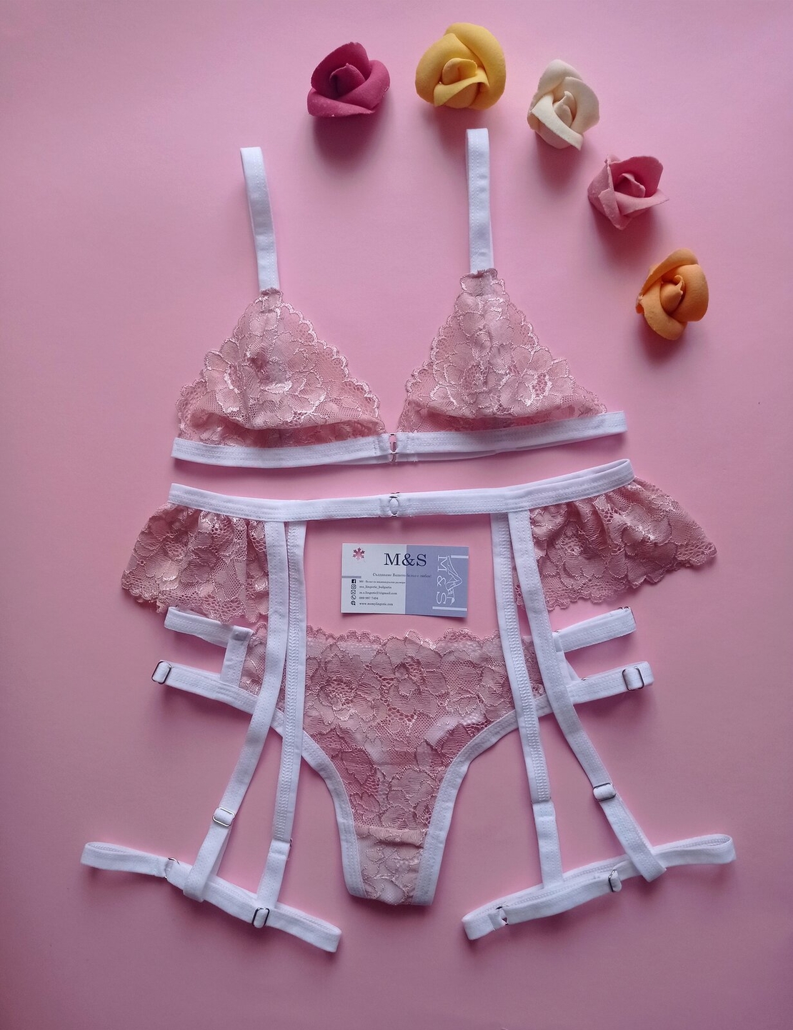 Луксозен дантелен комплект Pink Valentine