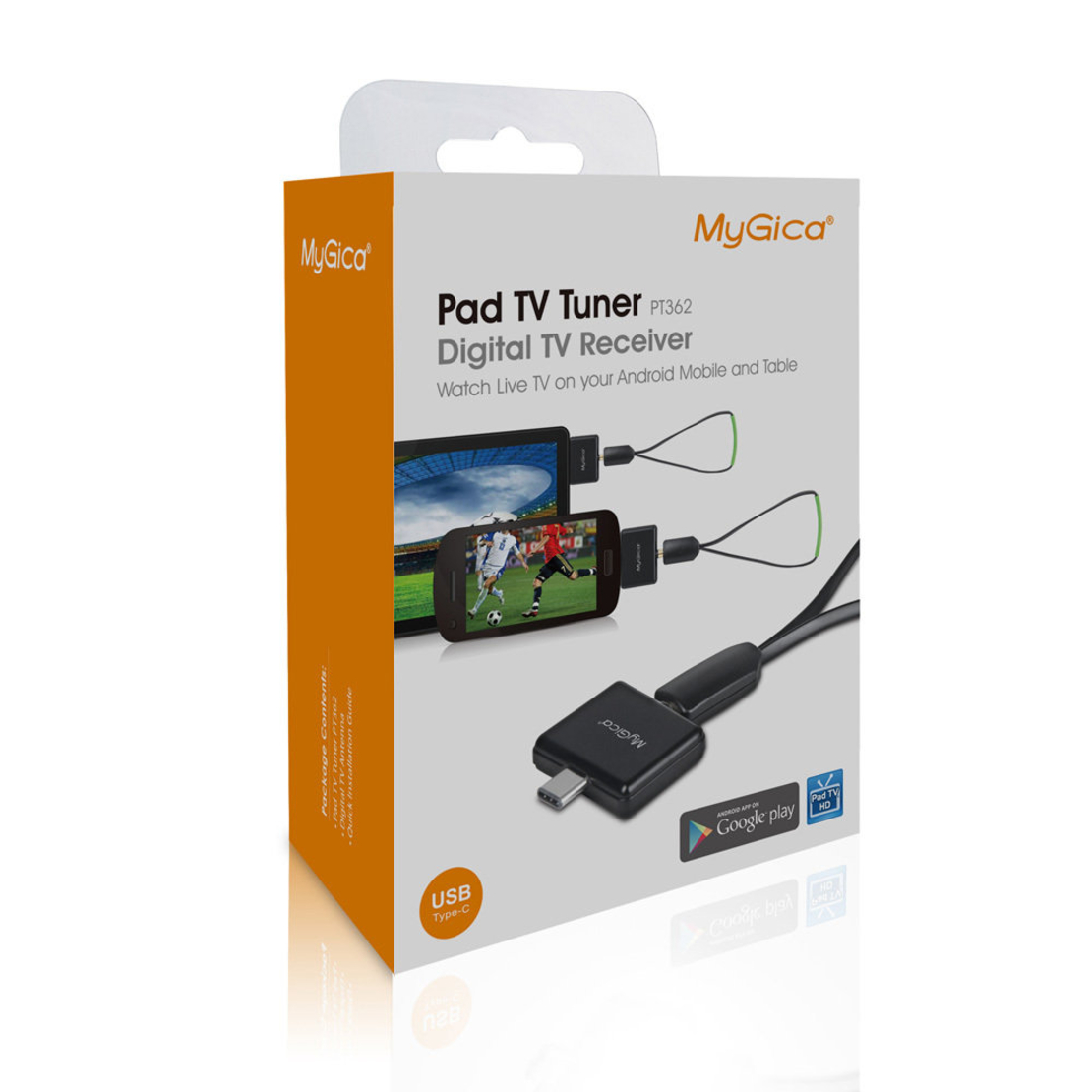 MYGICA PADTV PT362 DVB-T2 ТУНЕР ЗА ANDROID УСТРОЙСТВА, USB TYPE-C