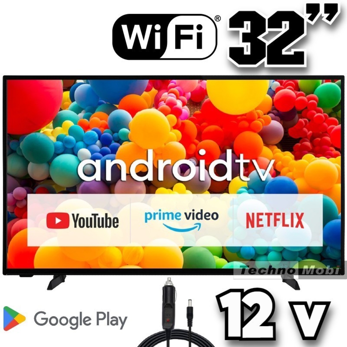 Смарт телевизор на 12 волта, Android 32SMART12V, 32 инча, Wi-Fi, Google Play