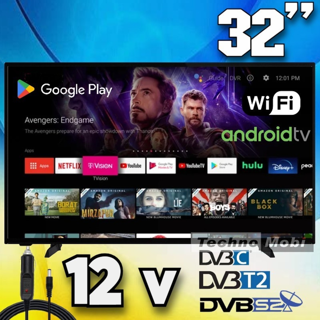 Смарт телевизор на 12 волта, Android 32SMART12V, 32 инча, Wi-Fi, Google Play