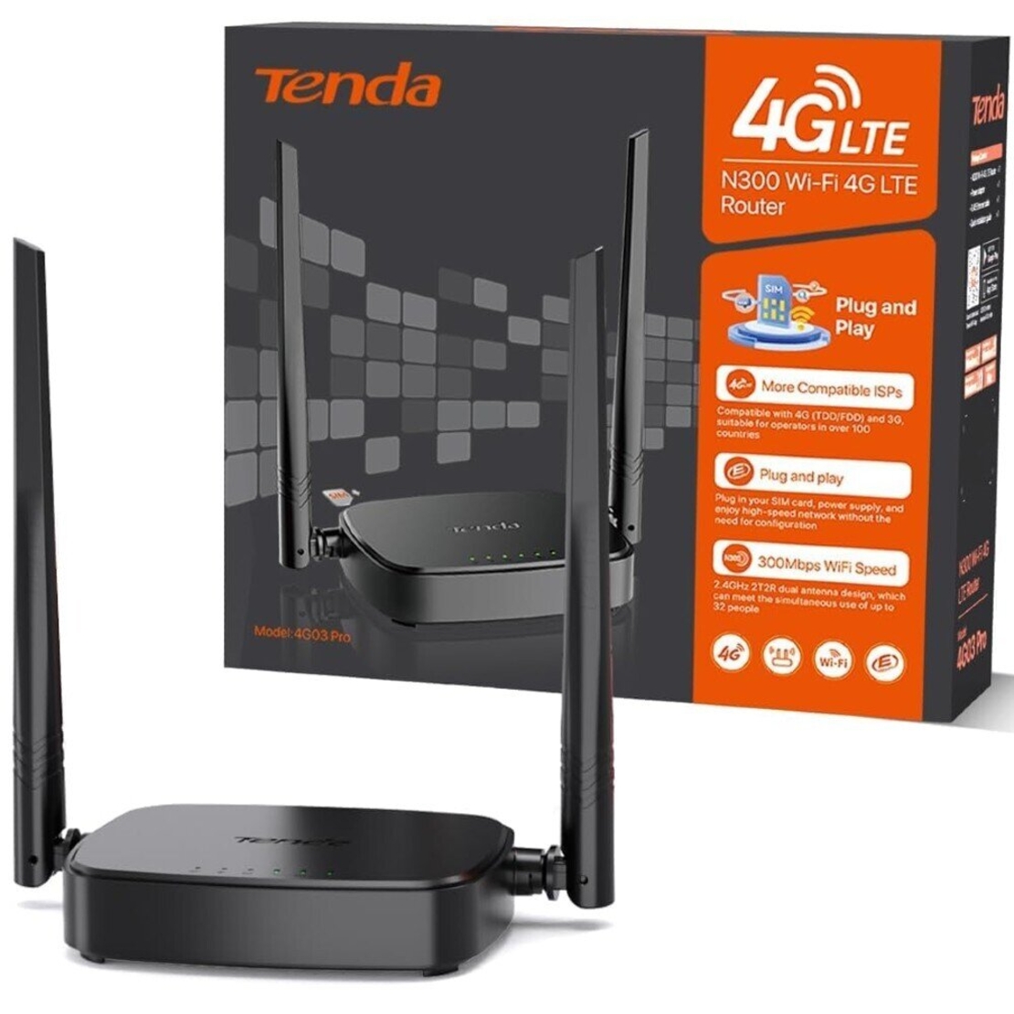 Рутер Tenda 4G03 Pro, 4G LTE, Nano Sim, 2.4 GHz