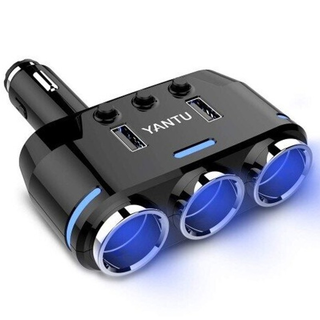Авто разклонител с 3 гнезда Yantu B39-2, 2 x USB, Бутони за изключване, Черен