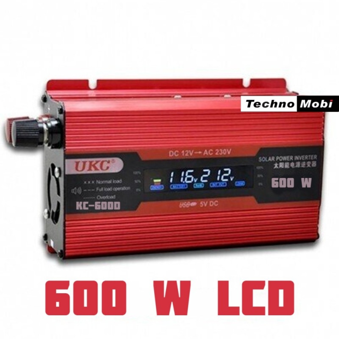 Инвертор на напрежение UKC KC-600D, 12 волта, 600 W, LCD дисплей