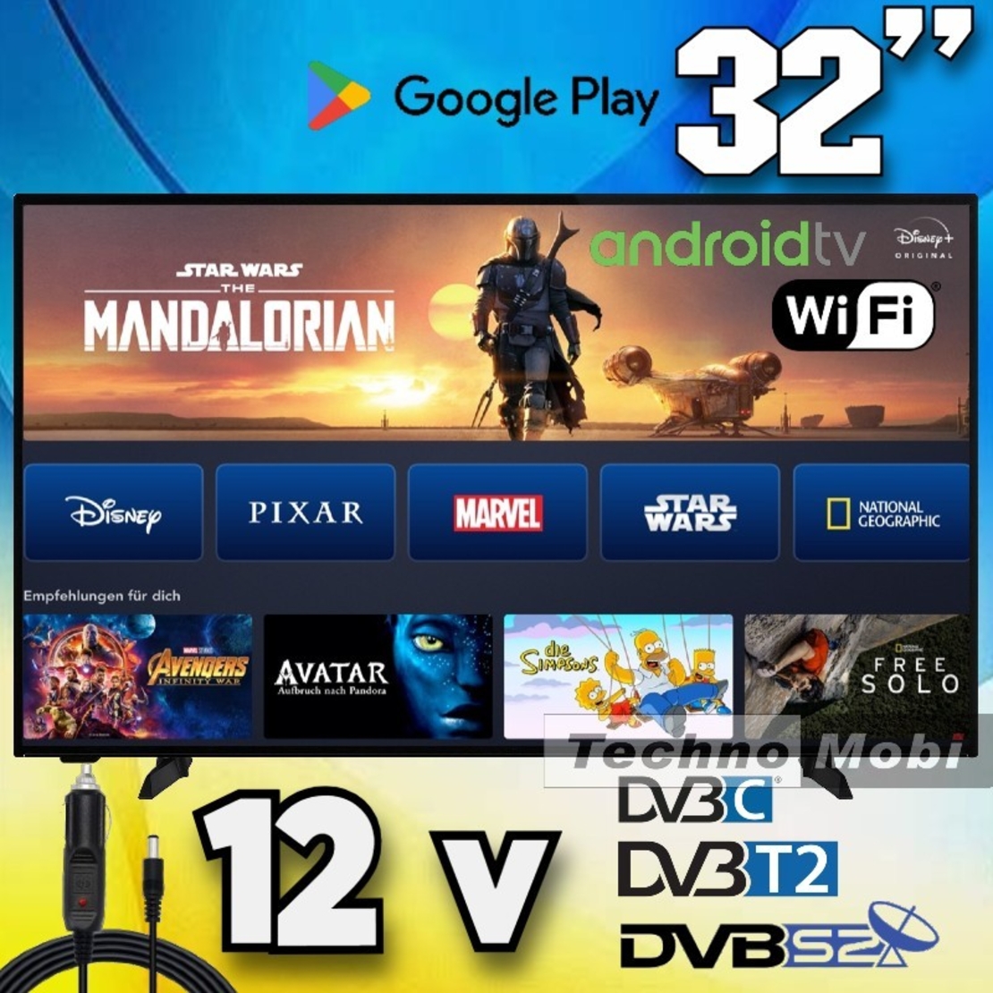 Смарт телевизор на 12 волта, Android 32SMART12V, 32 инча, Wi-Fi, Google Play