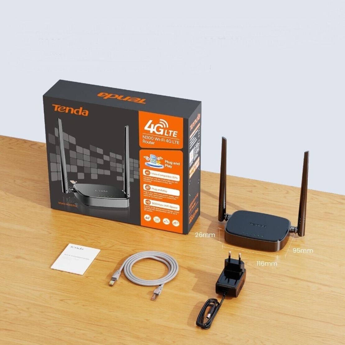 Рутер Tenda 4G03 Pro, 4G LTE, Nano Sim, 2.4 GHz