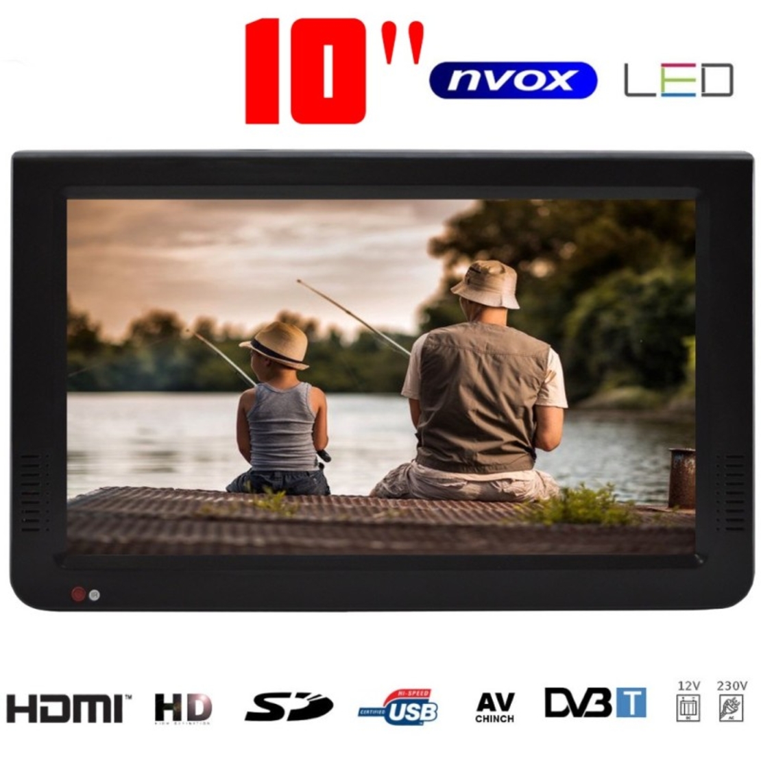 Портативен телевизор NVOX NX-10T, 10 инча, Вградена батерия, DVB-T2, USB