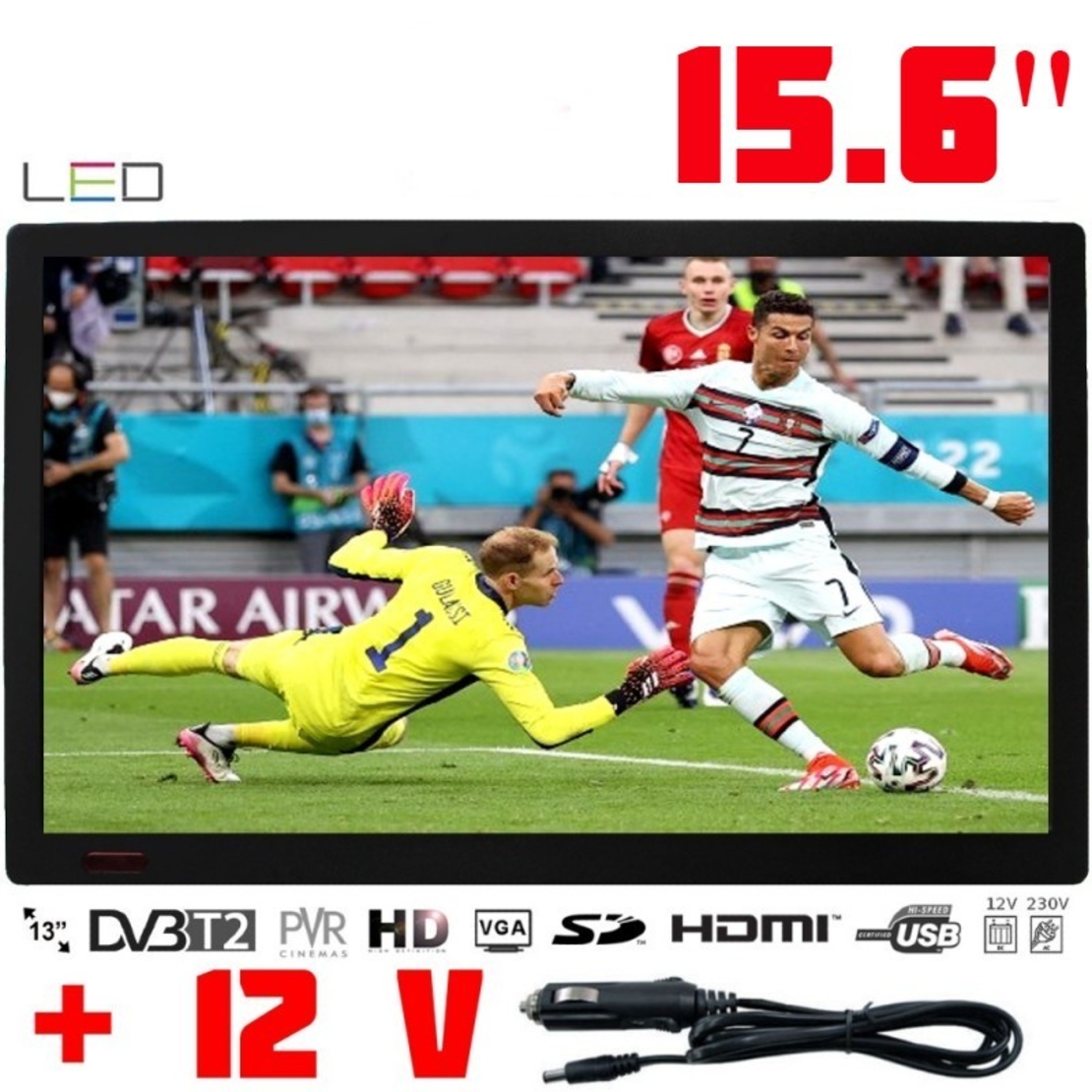 Портативен телевизор NVOX NX-16T, 15.6 инча, Вградена батерия, DVB-T2, USB