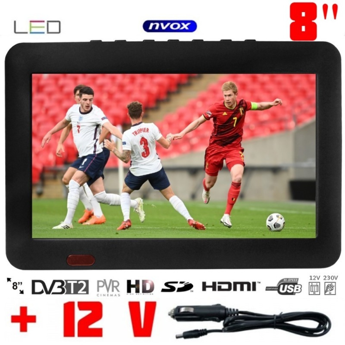 Портативен телевизор NVOX NX-8T, 8 инча, Вградена батерия, DVB-T2, USB