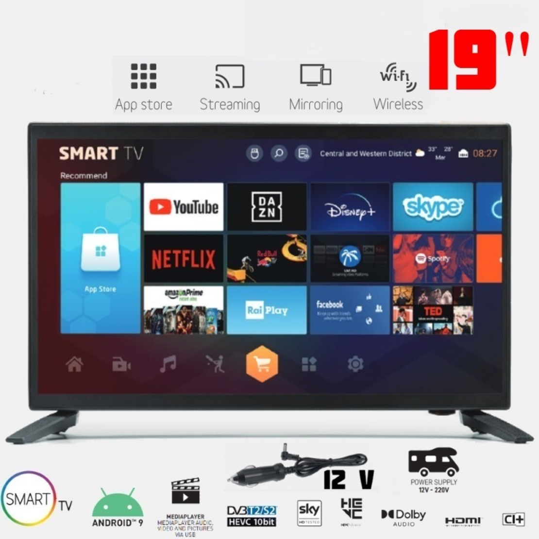 Смарт телевизор с Android Northern Cross Tel Sys NC-SMART19 LX SLIM, 19 инча, 12 волта, Wi-Fi