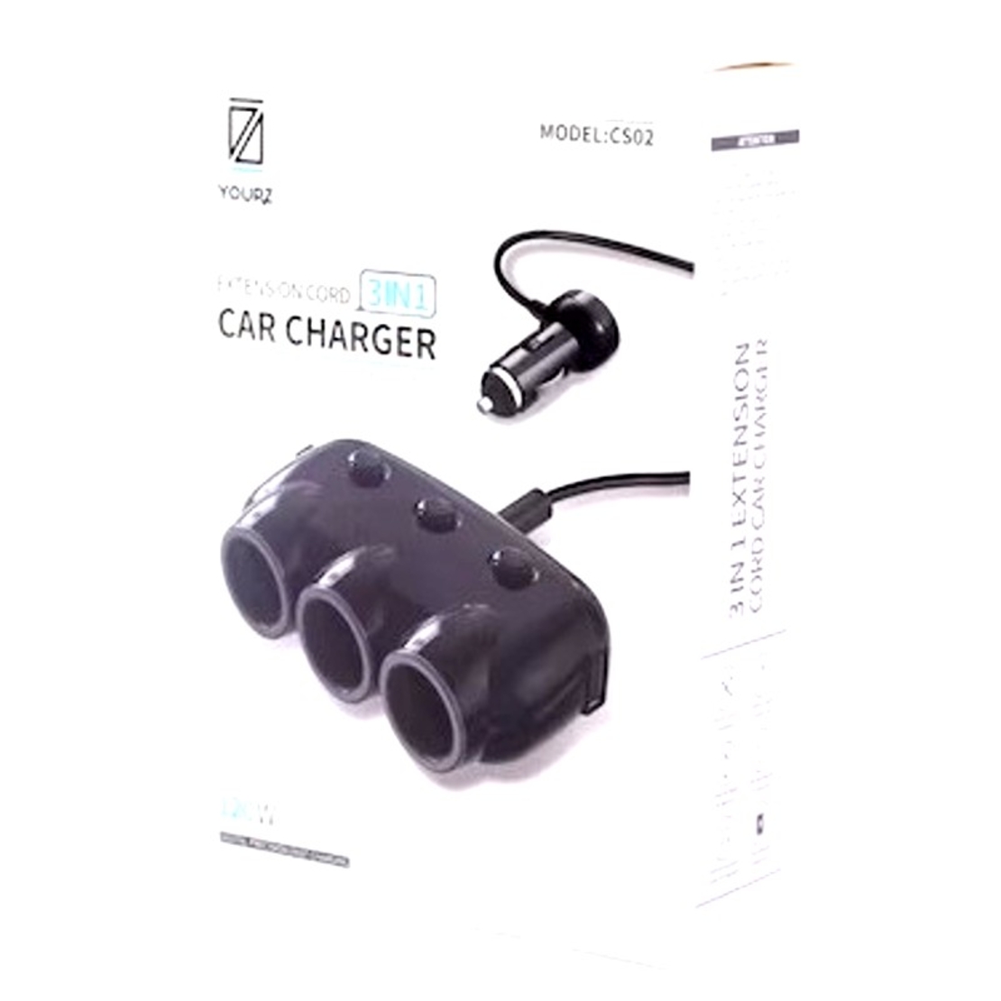 Авто разклонител с 3 гнезда Yourz YZ-CS02, 2 x USB, Черен