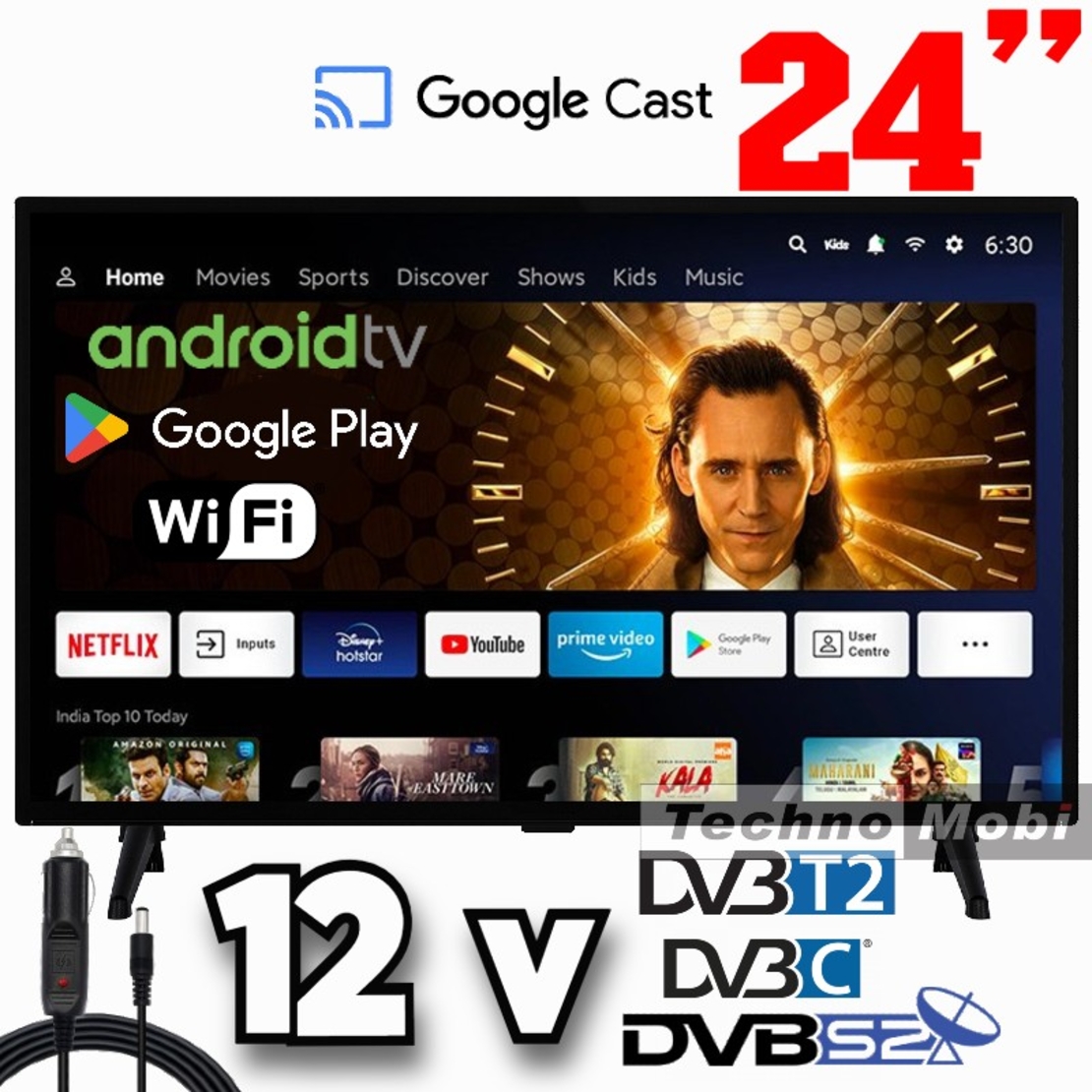 Смарт телевизор на 12 волта, Android 24SMART12V, 24 инча, Wi-Fi, Google Cast, Google Play