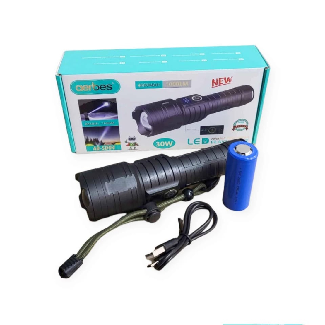 Мощен LED фенер Aerbes AB-SD04 30W 1000lm 1km с Дисплей