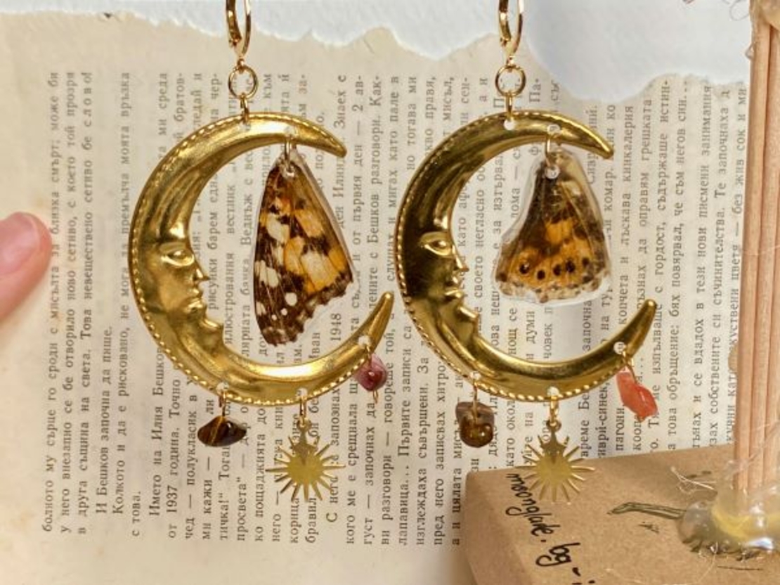 Gold earrings with moons