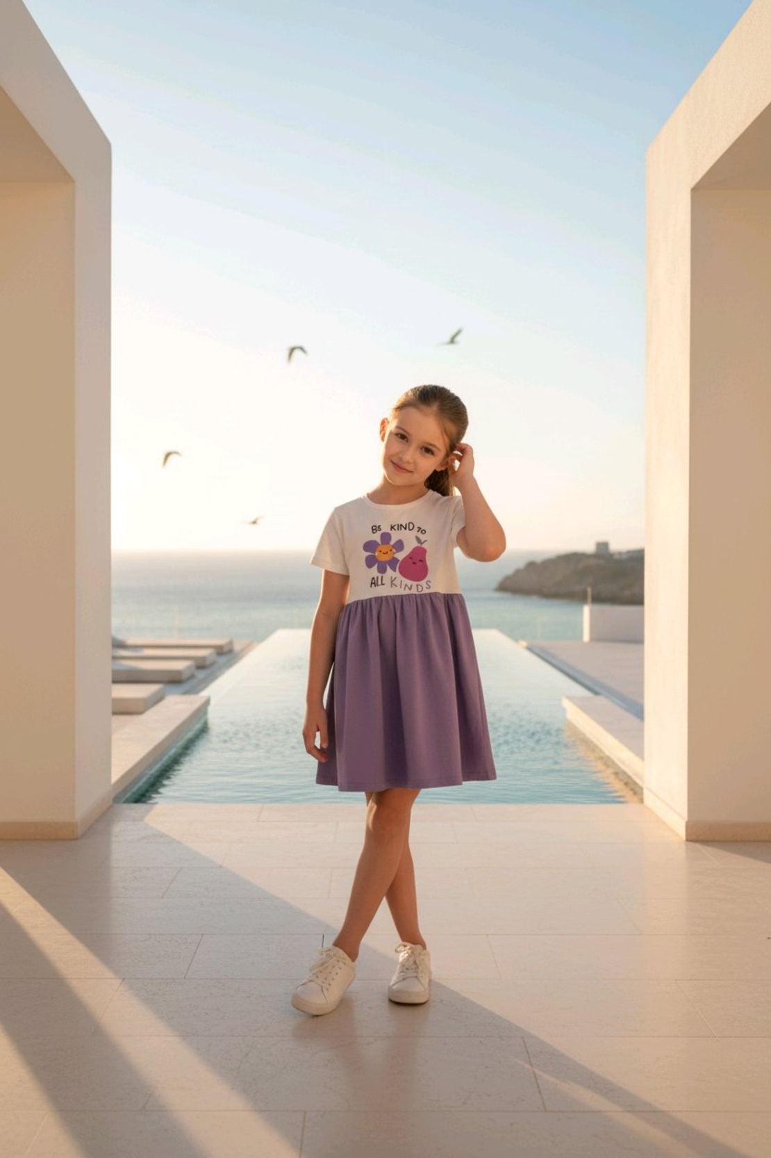 Рокля с цвете в лилаво