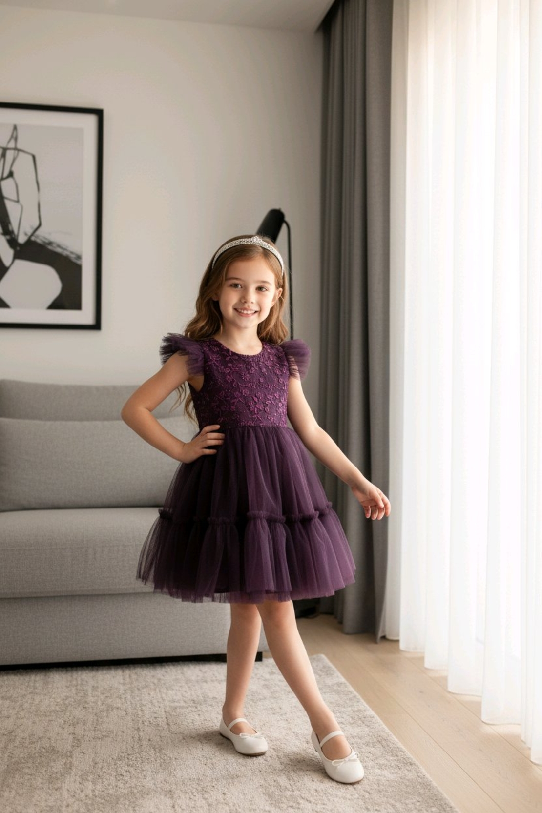 Официална рокля с аксесоар фиба в лилаво