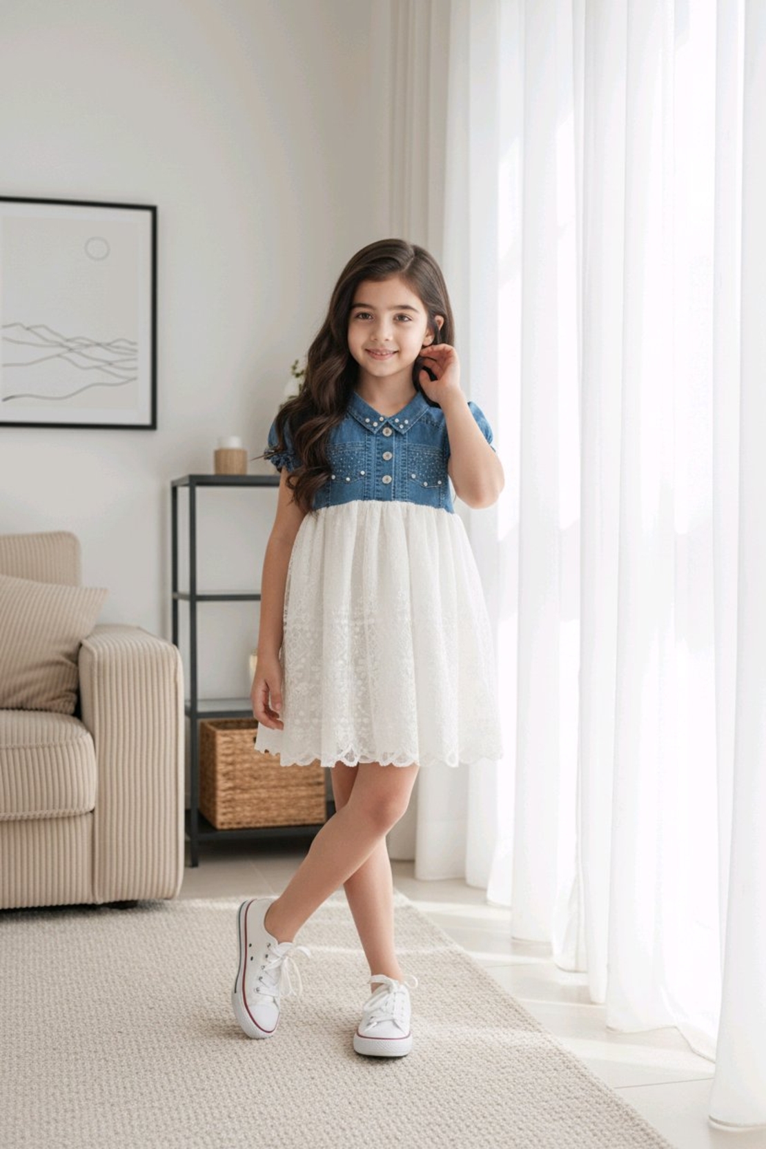 Дънкова рокля с дантела