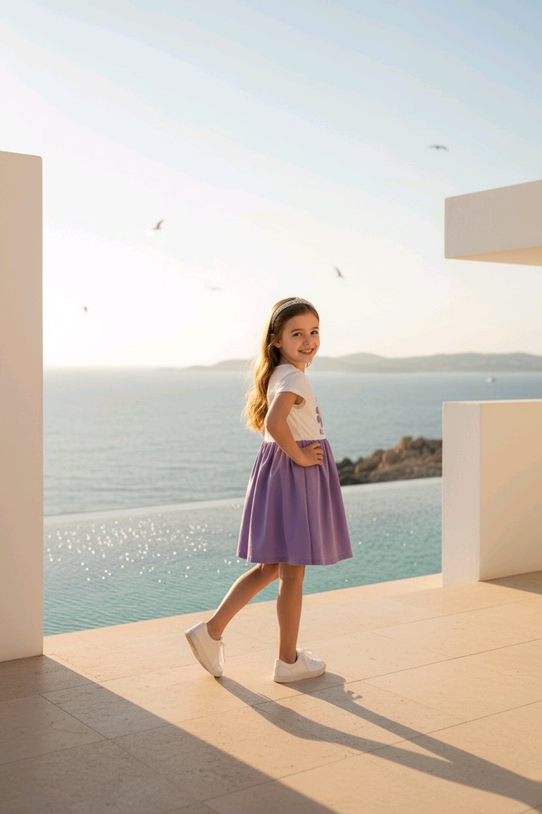 Рокля с цвете в лилаво