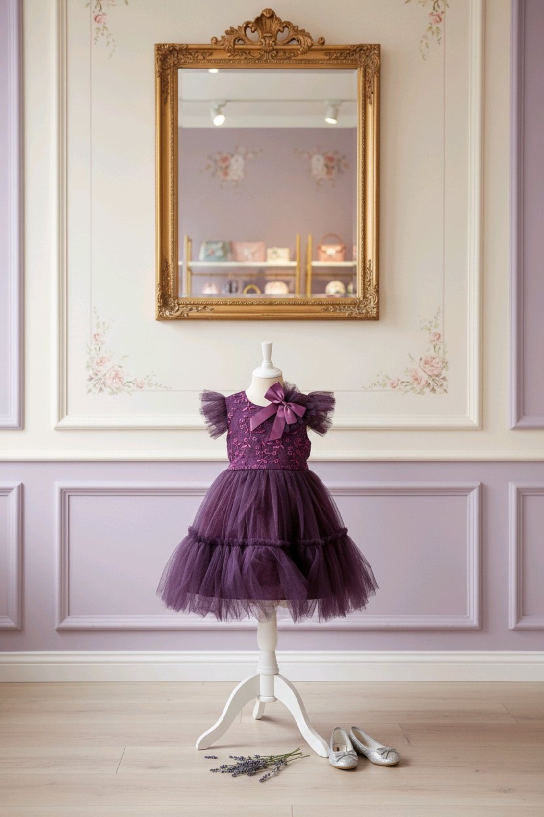 Официална рокля с аксесоар фиба в лилаво