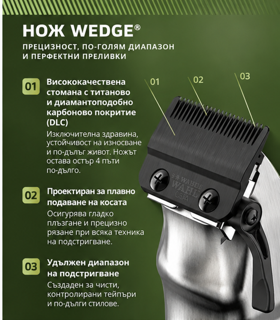 Професионална акумулаторна машинка за подстригване WAHL Legend+ Olive Limited Edition