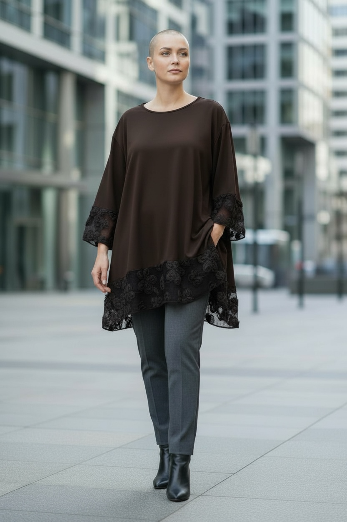 БЛУЗА-туника Черно и кафяво