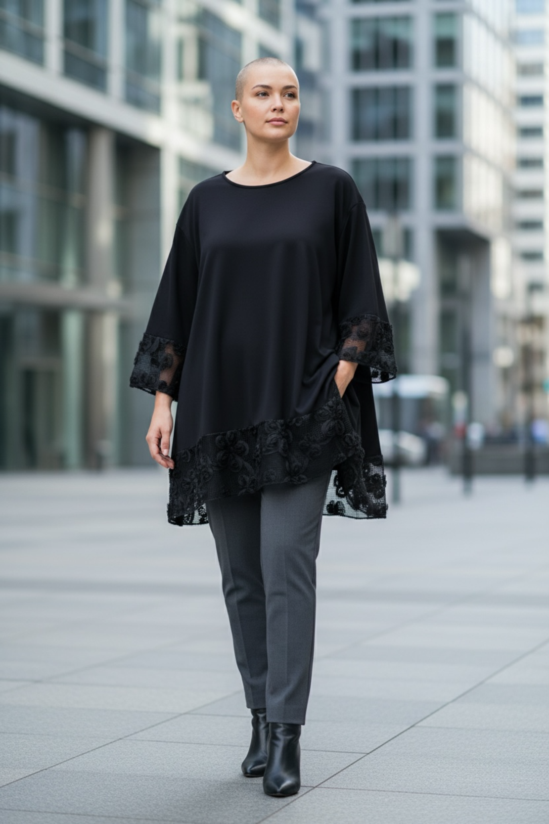 БЛУЗА-туника Черно и кафяво