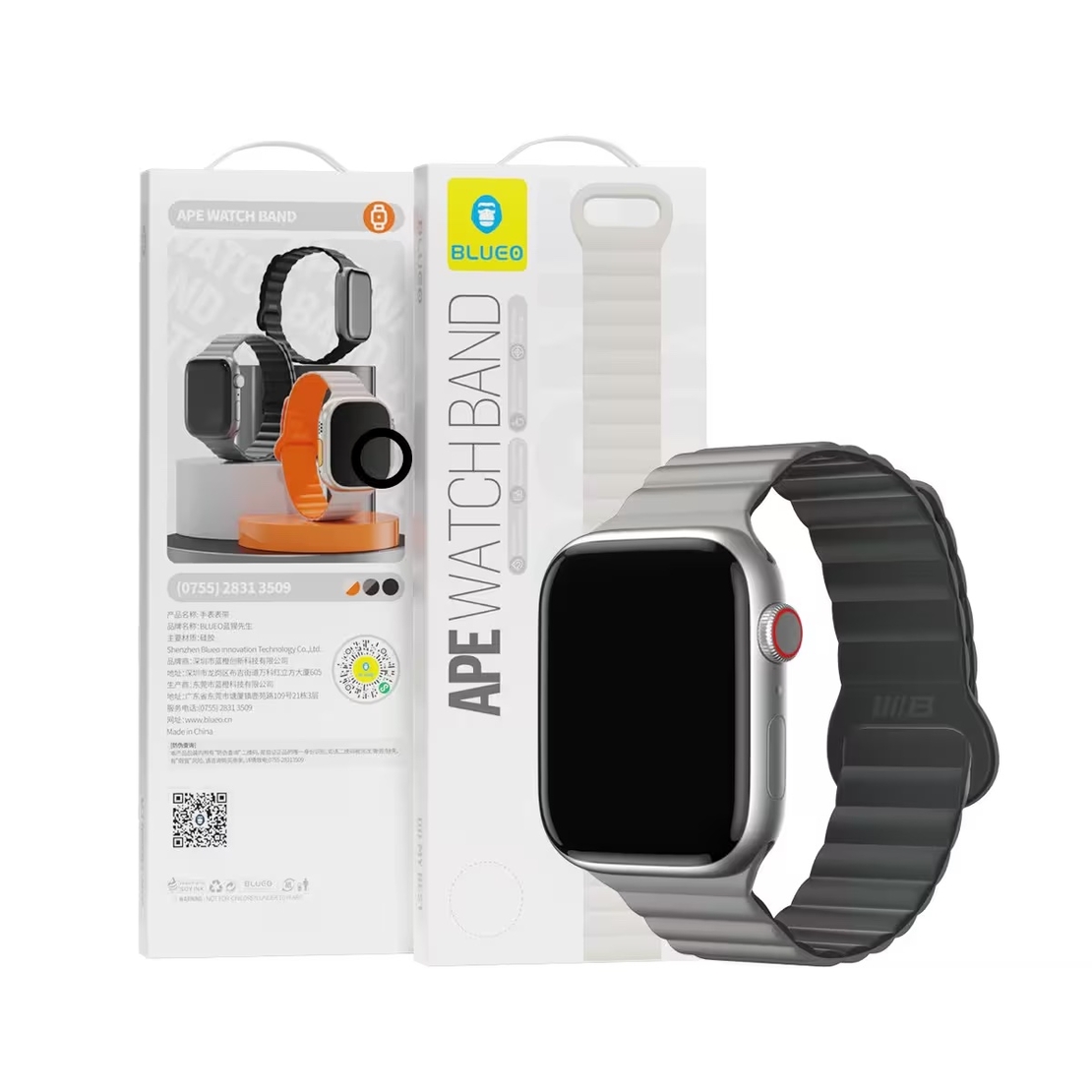 BLUEO Magnetic Silicone Watch Band Apple Watch 42/44/45/46/49mm, Grey