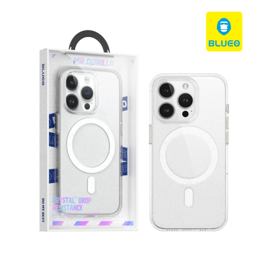 BLUEO Crystal Pro Drop Resistance Phone Case With Magnetic iPhone 15, прозрачен с брокат
