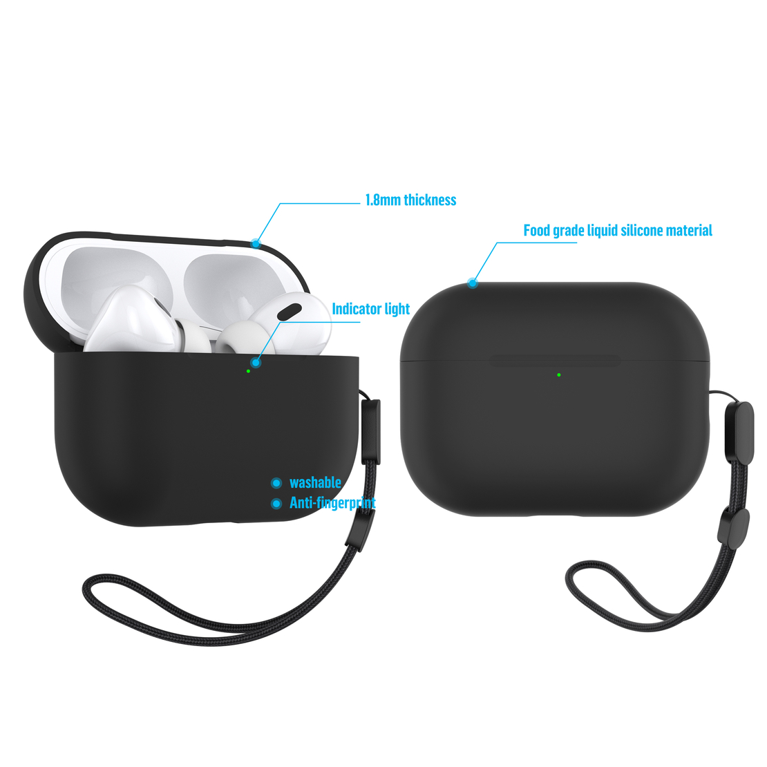 BLUEO Liquid Silicone Apple Airpods Pro 2, черен