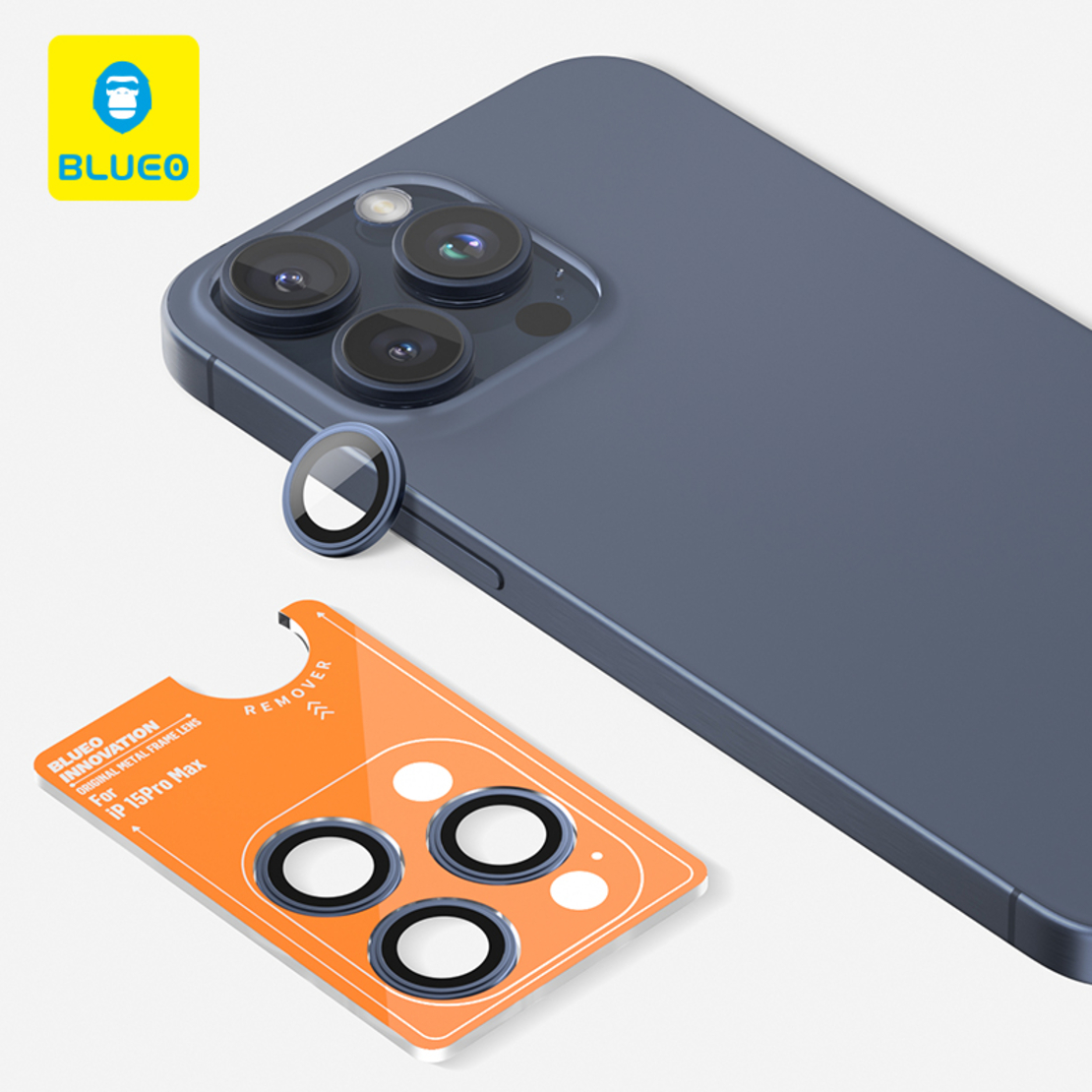 BLUEO Original metal frame lens Protector glass iPhone 15 Pro/15 Pro Max/16 Pro/16 Pro Max, Blue Titanium