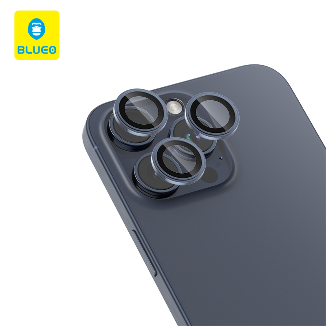 BLUEO Original metal frame lens Protector glass iPhone 15 Pro/15 Pro Max/16 Pro/16 Pro Max, Blue Titanium