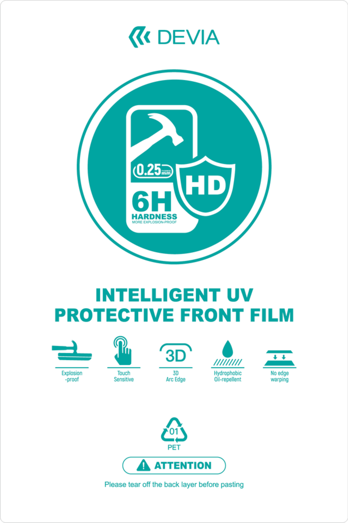 Пакет 20 броя Devia UV (0.25mm) Front Film хидрогел (4то поколение)