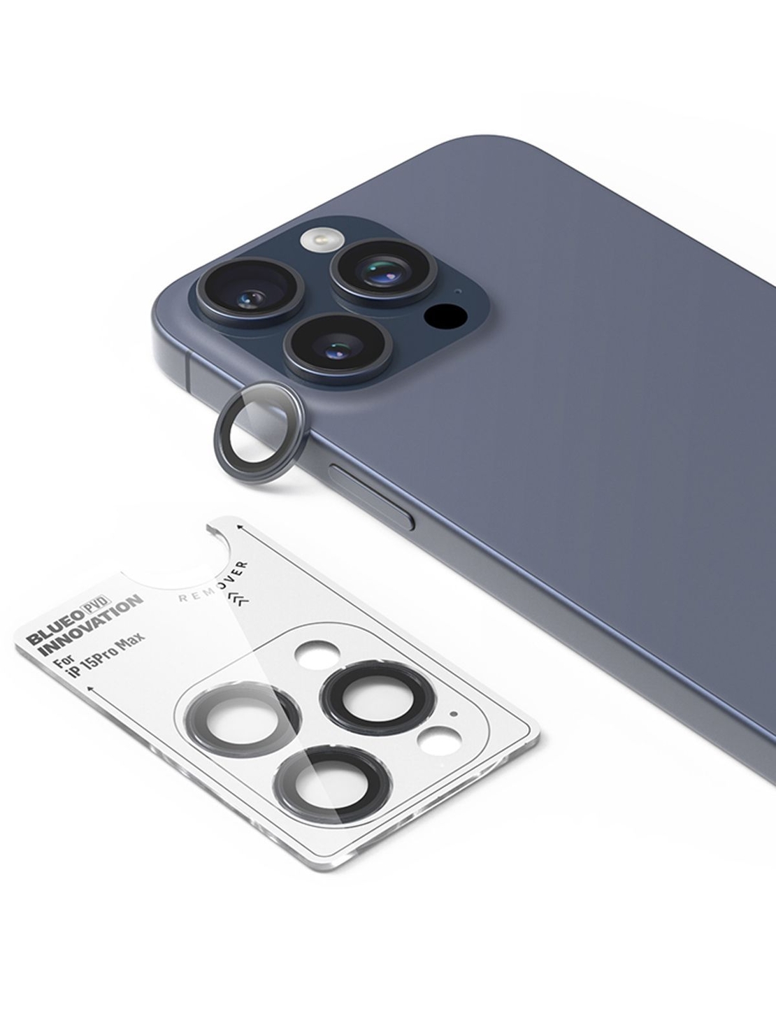 Blueo PVD Stainless Steel Camera Lens Protector for iPhone 15 Pro/15 Pro Max/16 Pro/16 Pro Max, blue