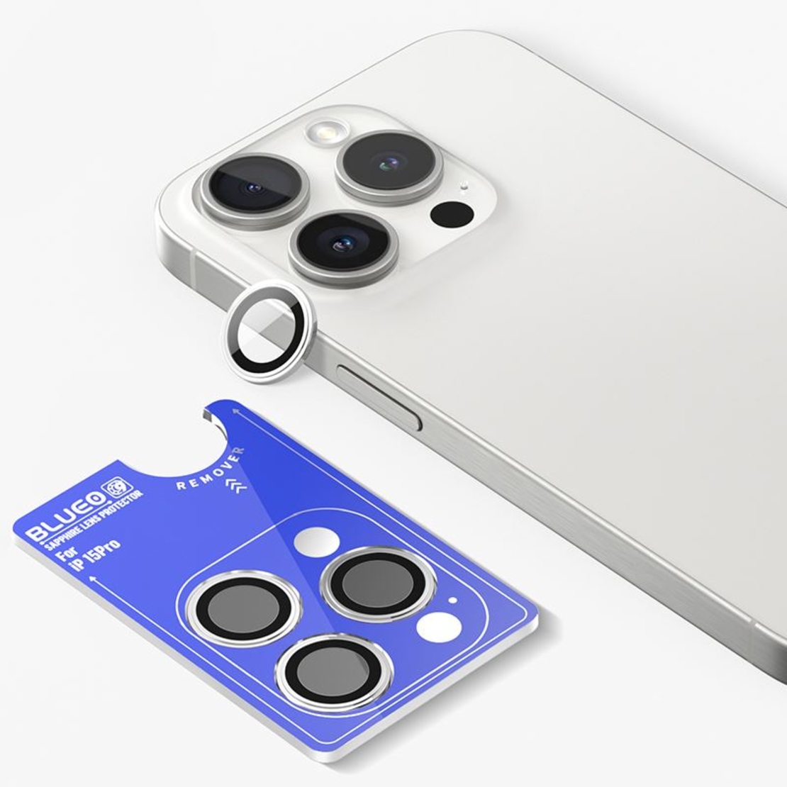 BLUEO SAPPHIRE CRYSTAL ORIGINAL LENS GLASS iPhone 15 Pro/15 Pro Max/16 Pro/16 Pro Max, Silver Titanium
