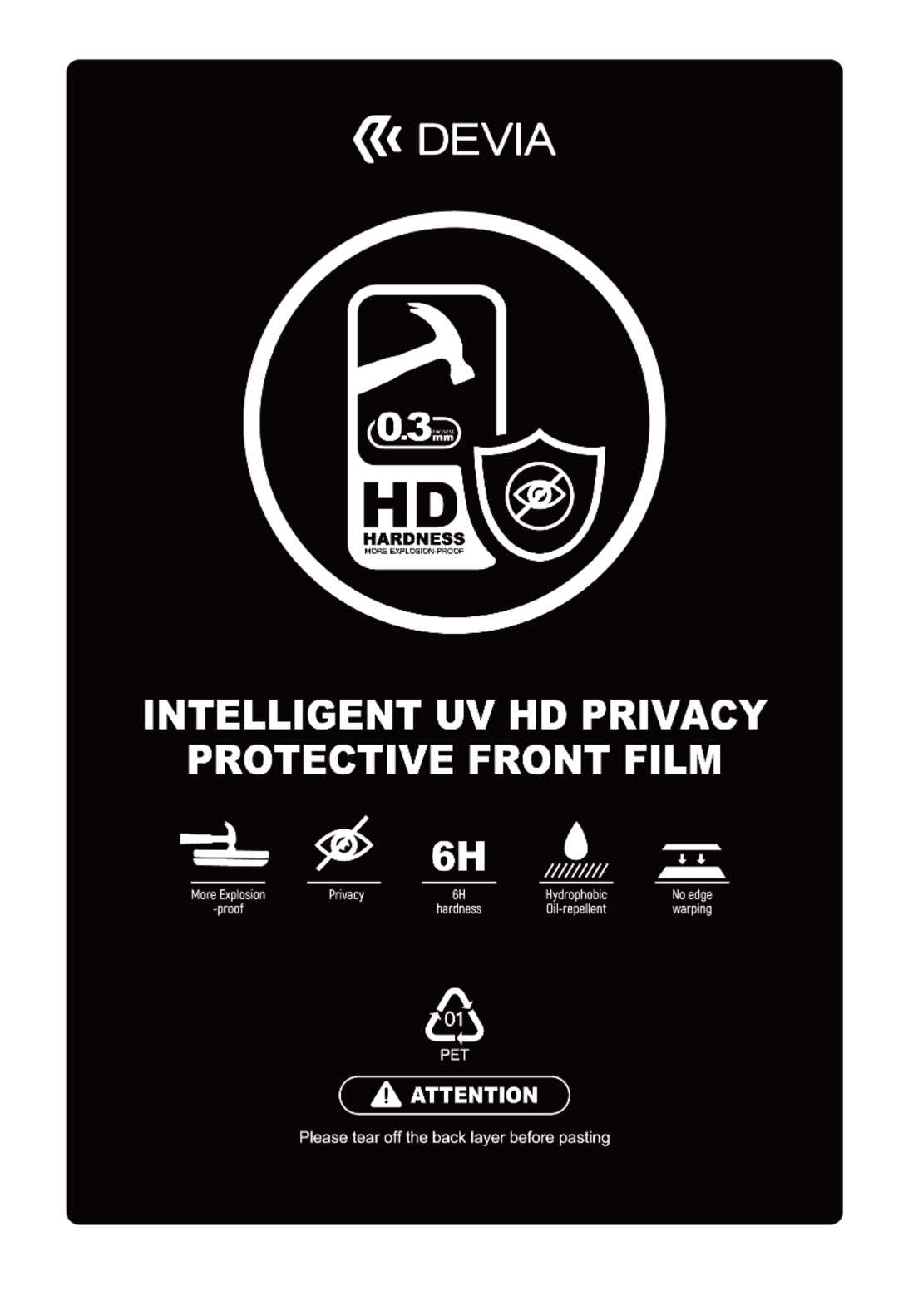 Пакет 20 броя Devia UV HD (0.3mm) Intelligent Privacy Protective Front хидрогел