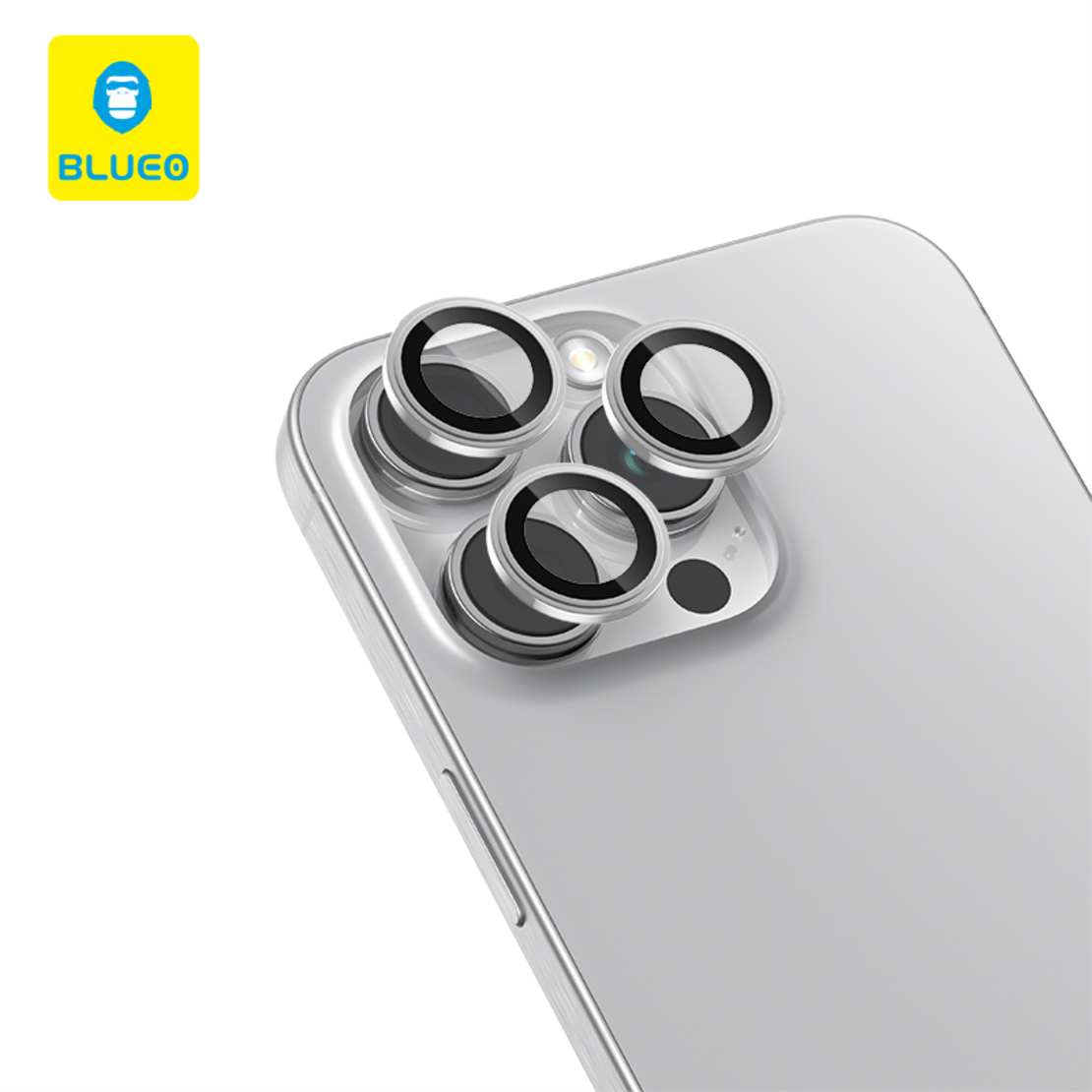 BLUEO Original metal frame lens Protector glass iPhone 15 Pro/15 Pro Max/16 Pro/16 Pro Max, Silver Titanium