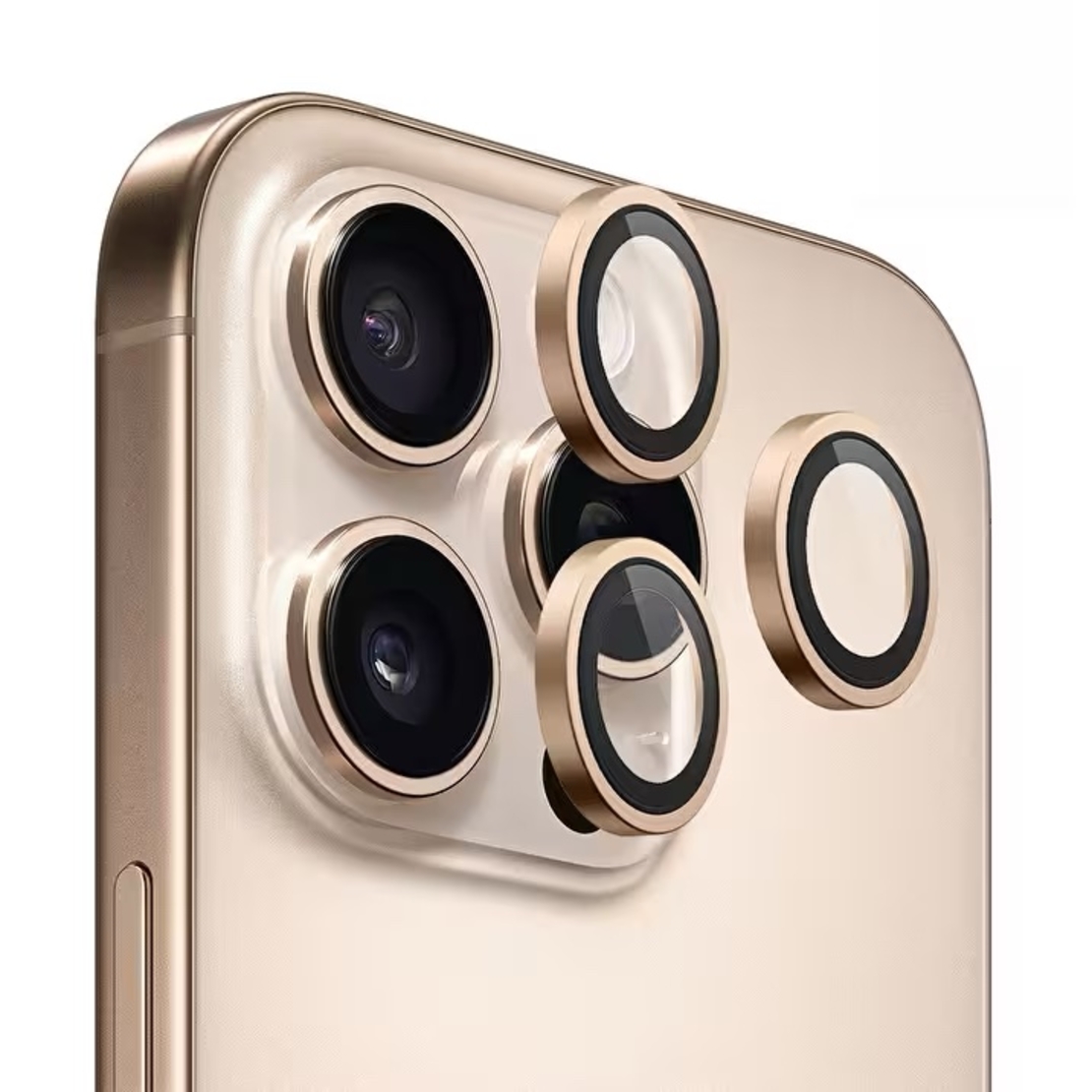 BLUEO Original metal frame lens Protector glass iPhone 15 Pro/15 Pro Max/16 Pro/16 Pro Max, Desert Titanium