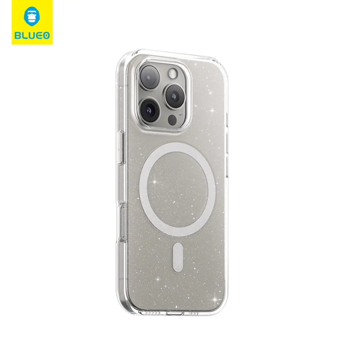 BLUEO Crystal Pro Drop Resistance Phone Case With Magnetic iPhone 16, прозрачен с брокат
