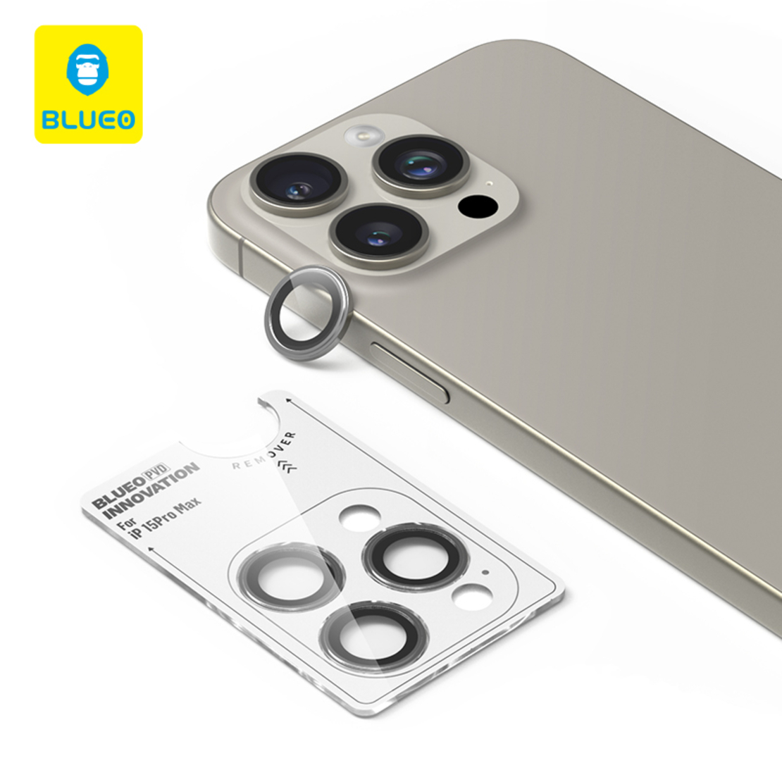 Blueo PVD Stainless Steel Camera Lens Protector for iPhone 15 Pro/15 Pro Max/16 Pro/16 Pro Max, grey