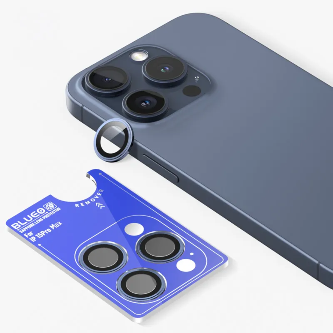 BLUEO SAPPHIRE CRYSTAL ORIGINAL LENS GLASS iPhone 15 Pro/15 Pro Max/16 Pro/16 Pro Max, Blue Titanium