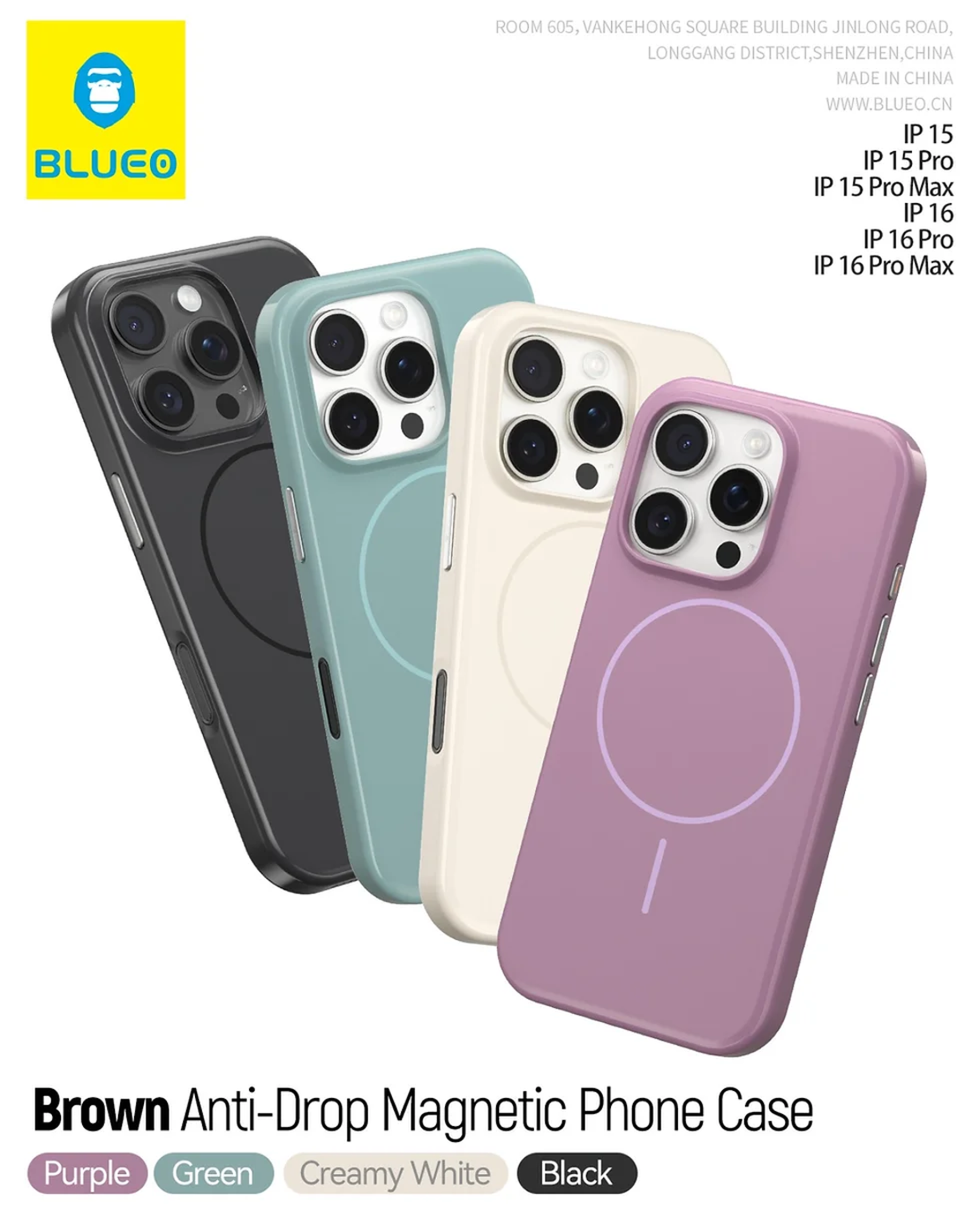 BLUEO Brown Anti-Drop Magnetic Phone Case iPhone 15 Pro, Creamy White