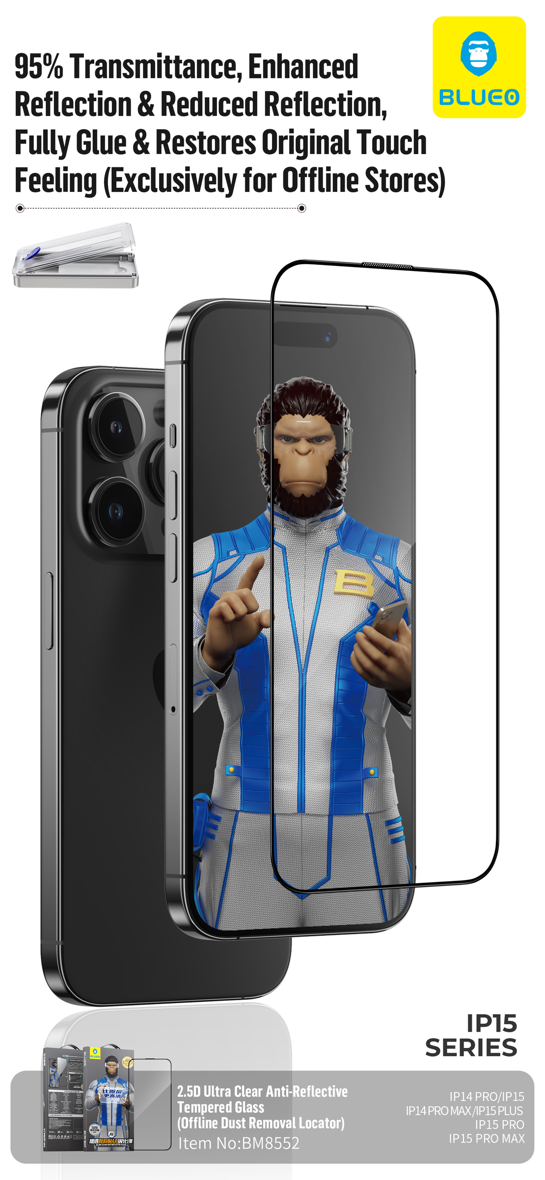 BLUEO Ultra Clear AR Anti-Reflective HD Glass iPhone 15 Pro Max