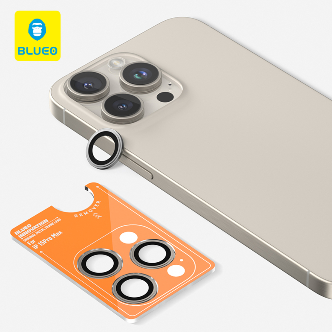 BLUEO Original metal frame lens Protector glass iPhone 15 Pro/15 Pro Max/16 Pro/16 Pro Max, Natural Titanium