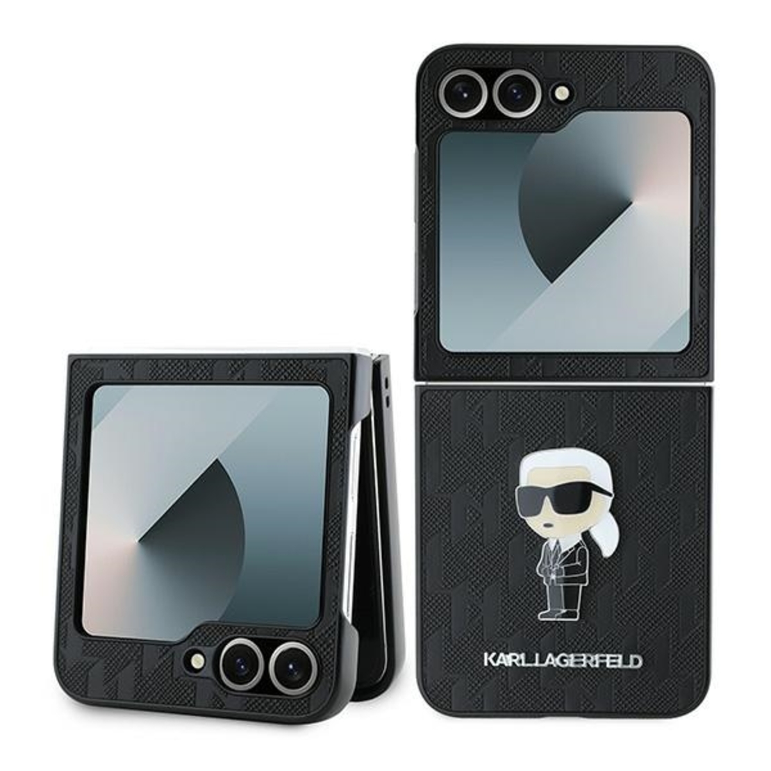 Karl Lagerfeld KLHCZF6SAPKINPK Samsung Galaxy Z Flip6 black Saffiano Monogram Ikonik Pin