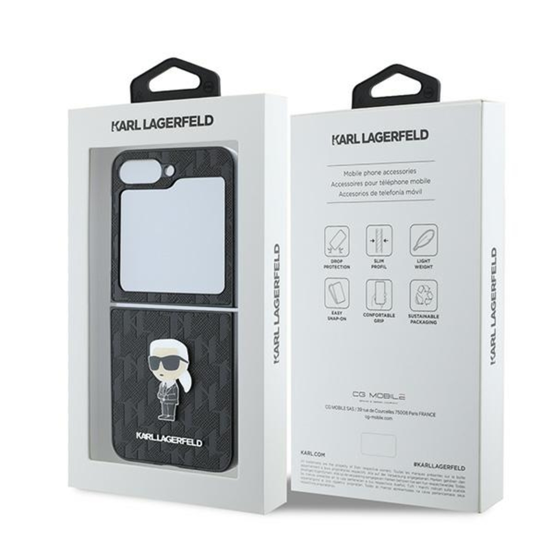 Karl Lagerfeld KLHCZF6SAPKINPK Samsung Galaxy Z Flip6 black Saffiano Monogram Ikonik Pin