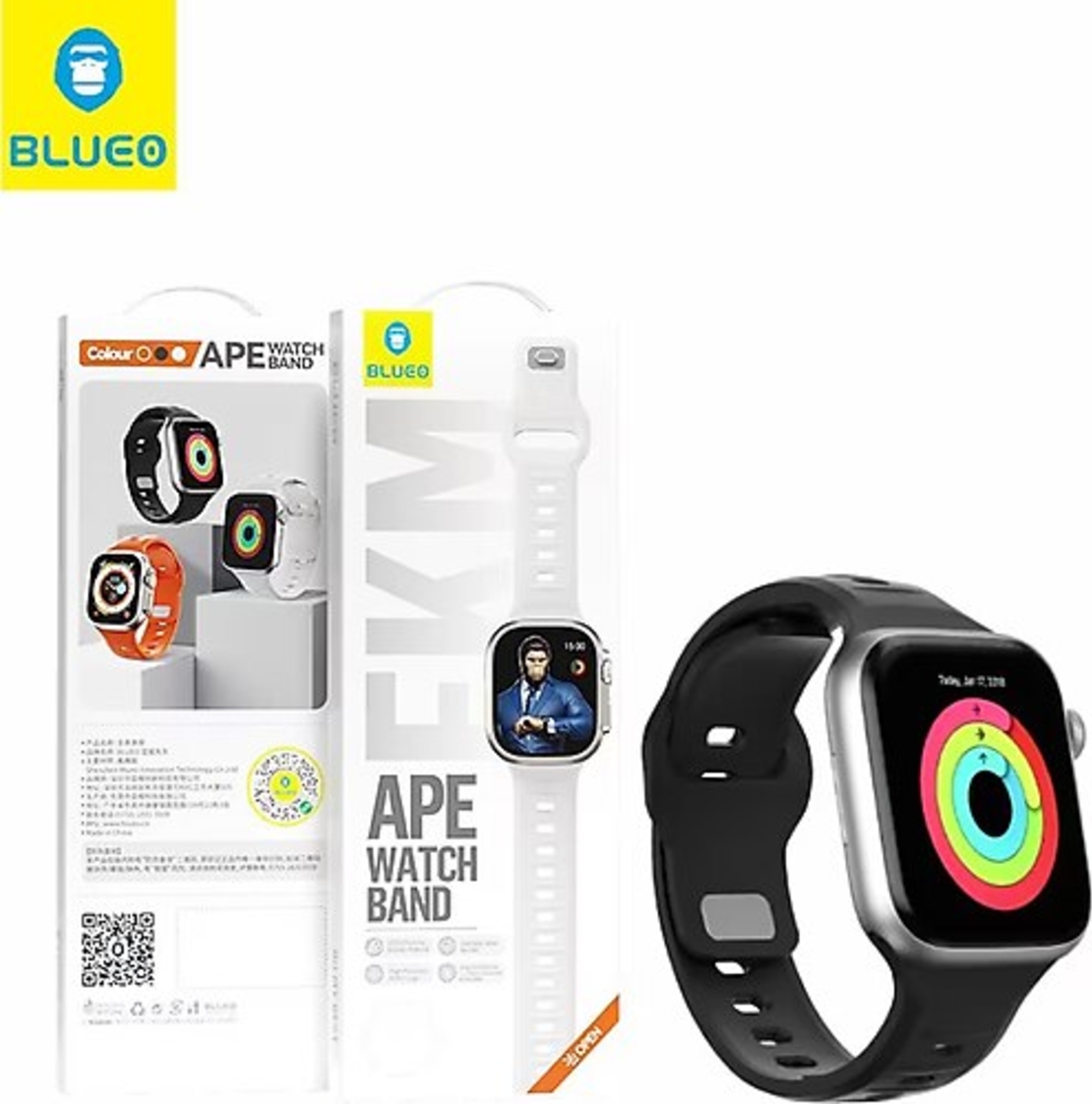 BLUEO Fluoro Rubber Sport Watch Band Apple Watch 42/44/45/46/49mm, Black