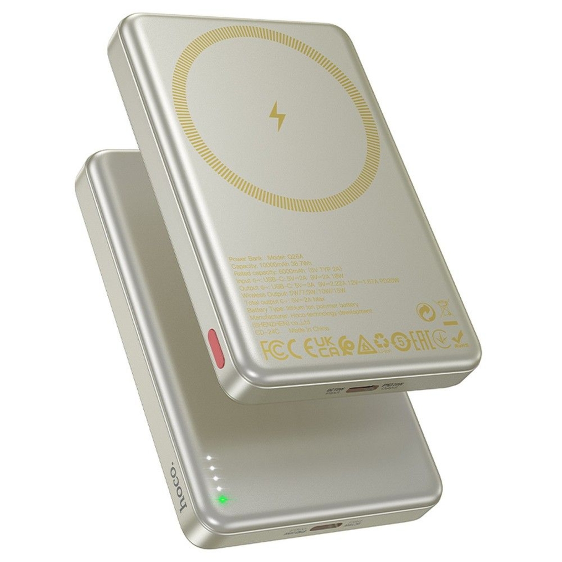HOCO powerbank 10 000 mAh compatible with MagSafe PD QC 2A 20W Q26A titanium gold